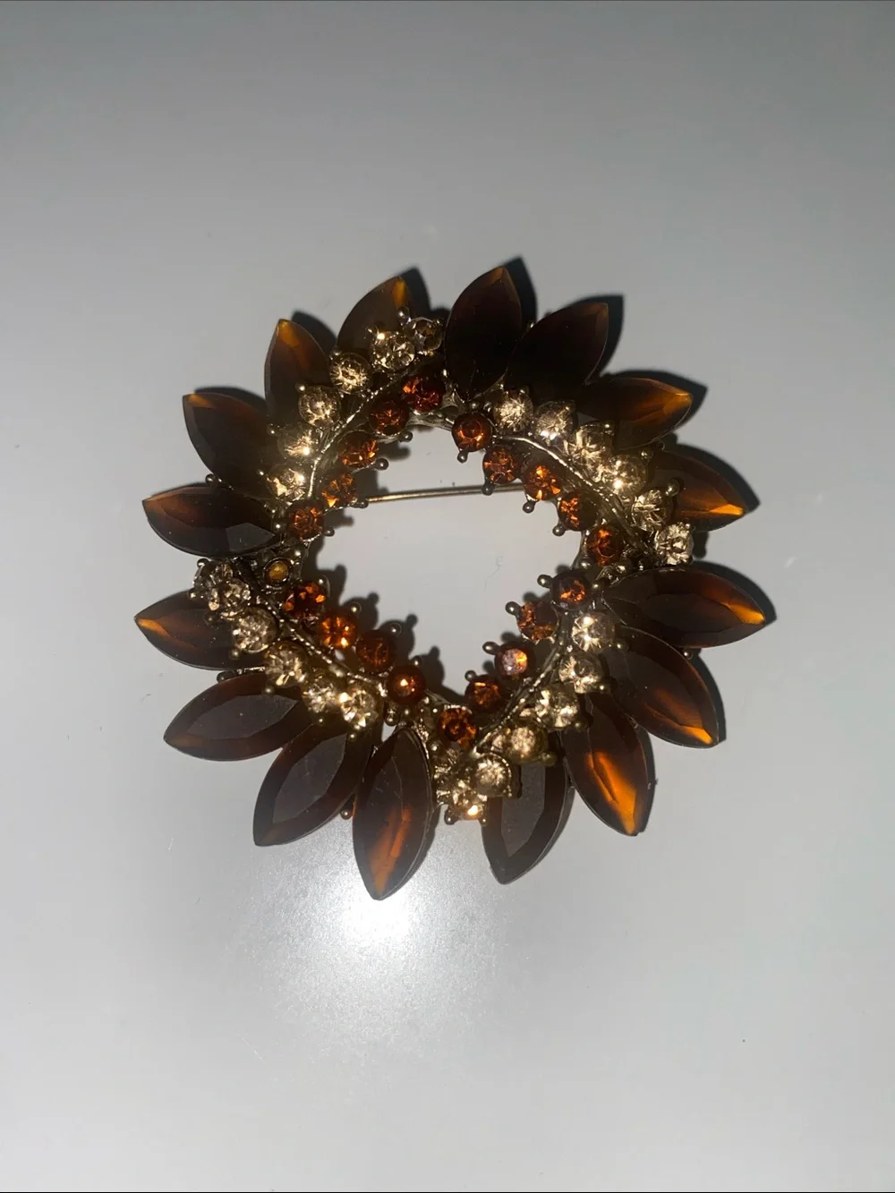 Gold and Amber Floral Wreath Brooch - Women's Jewelry